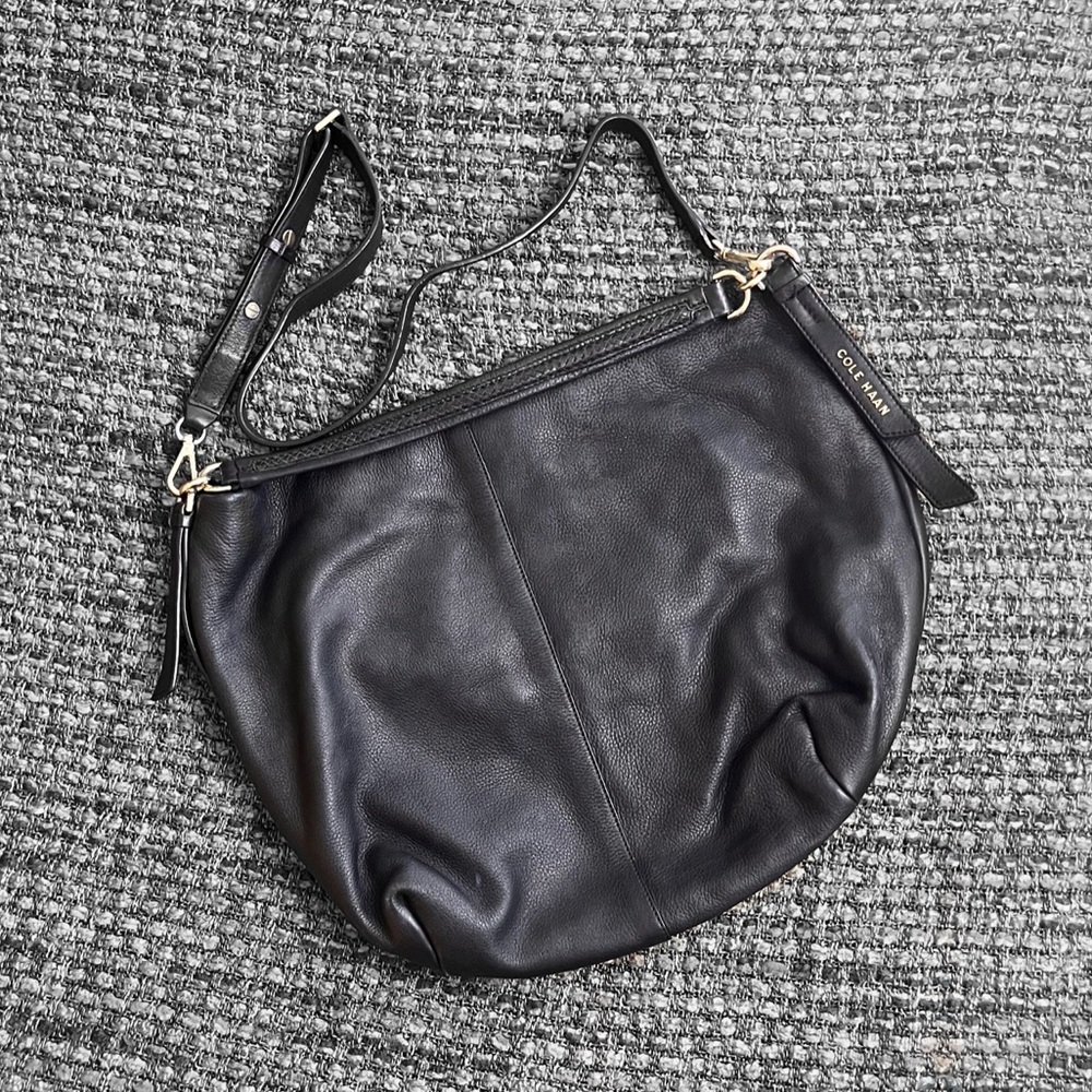 Large black leather bag